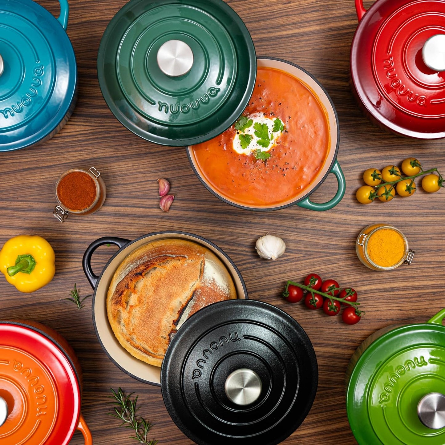 Cast Iron Dutch Oven with Lid – Non-Stick Ovenproof Enamelled Casserole Pot – Sturdy Dutch Oven Cookware – Orange, 7.3-Quart, 30cm – by Nuovva