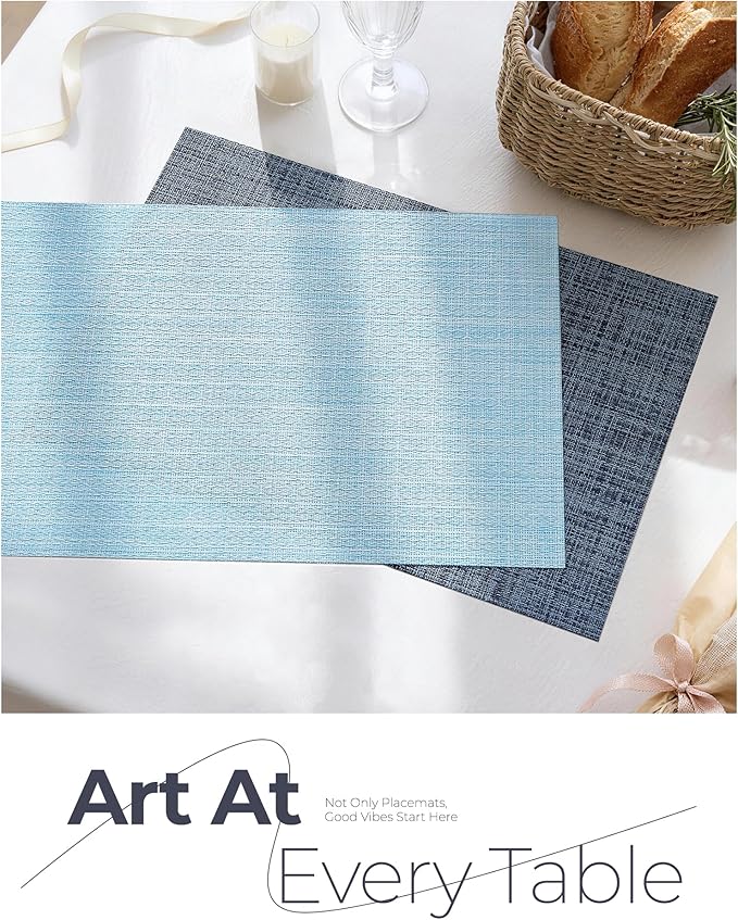 Leetaltree Deep Navy Woven Placemats Set of 4 - Heat Resistant Non-Slip Place mats for Dining Table, Washable Durable PVC Vinyl Woven Table Mats(Deep Navy, 4)