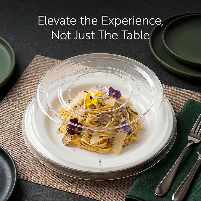Restaurantware Cater Tek 10.2 Inch Polycarbonate Plate Cover 1 Shatterproof Dish Cover - Dishwashable Endures Up To 210F Clear Plastic Splatter Cover With Finger Hole For 10-Inch Plates