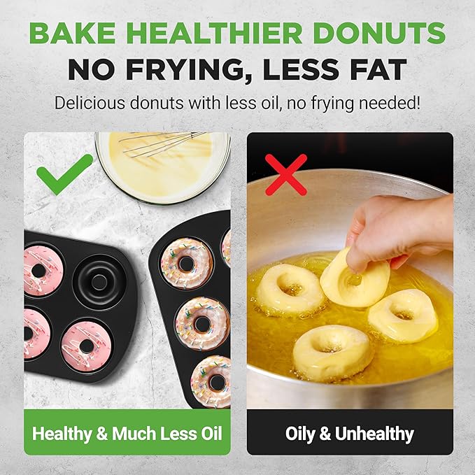 NutriChef Nonstick Donut Pans for Baking | 6 Durable & Easy to Clean Doughnut Molds | Fits Full-Sized Doughnuts | Oven Safe Up To 450F | Bake Perfect Donuts & Bagels | 12.5 x 8.5 Donut Trays | 2 Pack