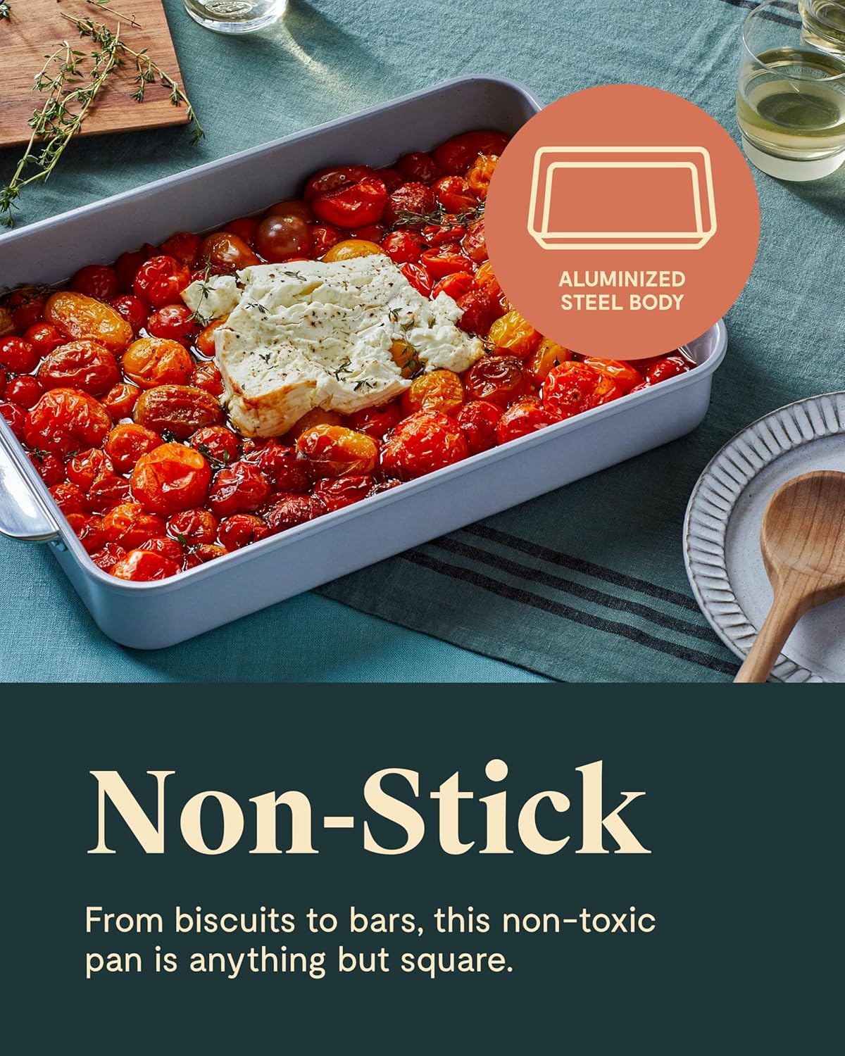 Caraway Non-Stick Ceramic 9”x13” Rectangle Pan Duo - Naturally Slick Ceramic Coating - Non-Toxic, PTFE & PFOA Free - Perfect for Brownies, Lasagnas, and More - Cream