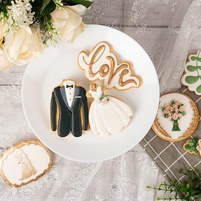 Flycalf Wedding Cookie Cutter Tuxedo with Plunger Stamps Handle PLA Cake Baking Accessories 4" Cutter Molds Gifts for Kids Decorative Party Kitchen