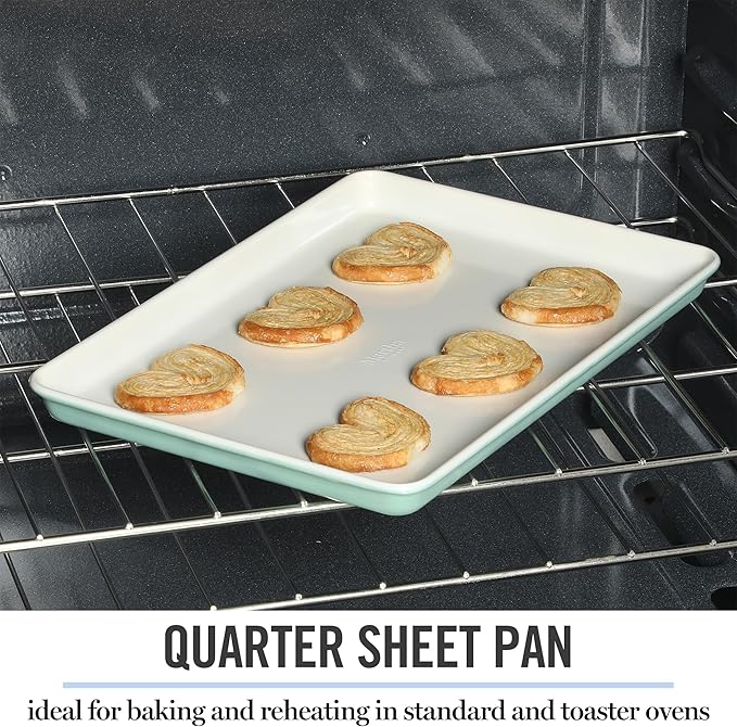 Martha Stewart Gallen 13 x 9 Inch Nonstick Carbon Steel Cookie Sheet - Teal Durable Baking Pan for Cookies, Brownies & Roasting