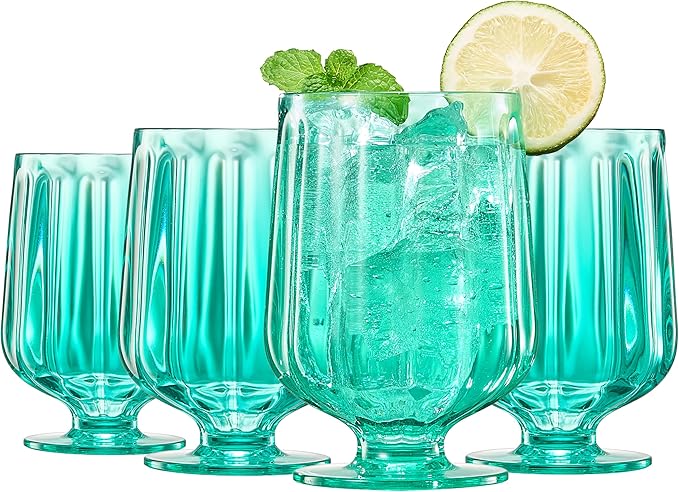 15oz Unbreakable Premium Drinking Glasses Set of 4 - Super Grade Acrylic Plastic - Perfect For Gifts - European Style Shatterproof BPA-free Glassware Dishwasher-Safe, Indoor & Outdoor Drinkware (Lime)