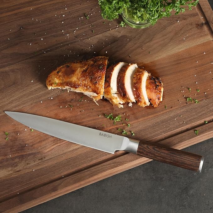 Babish 8-Inch Carving Knife – High-Carbon 1.4116 German Steel Slicing Knife with Dark Pakka Wood Handle, Full-Tang Razor Sharp Blade for Carving Meat, Turkey, Roast & BBQ