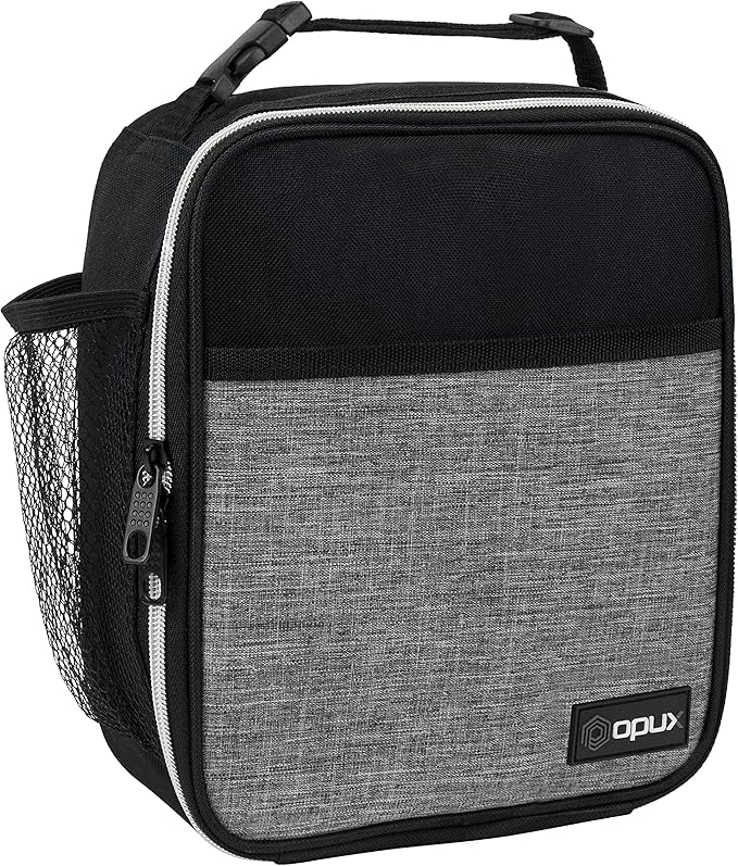 opux Premium Insulated Lunch Box, Soft School Lunch Bag for Kids Boys Girls, Leakproof Small Lunch Pail Men Women Work, Reusable Compact Cooler Tote Lunchbox for Office Adult, Heather Grey