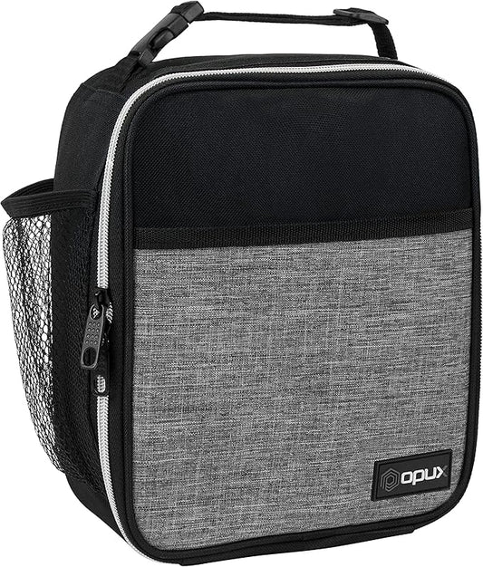 opux Premium Insulated Lunch Box, Soft School Lunch Bag for Kids Boys Girls, Leakproof Small Lunch Pail Men Women Work, Reusable Compact Cooler Tote Lunchbox for Office Adult, Heather Grey