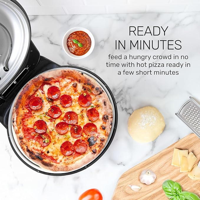 HomeCraft Stone Baked Pizza Maker - Woodfire-Style Indoor Oven Reaches 750°F - Cooks Homemade or Frozen Pizzas in 4 Minutes - Ceramic Stone & Peel - Perfect for Pizza Parties – Black