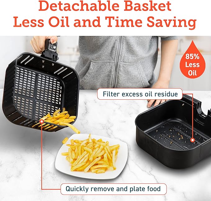 Cosori 12-in-1 Air Fryer 5.8QT, Toast, Bake, Nutrition Facts for 100+ In-App Recipes, AdaptIQ Tech Fast Cook, for Main & Side Dishes, Snacks, Leftovers, Detachable Square Basket, Dishwasher Safe