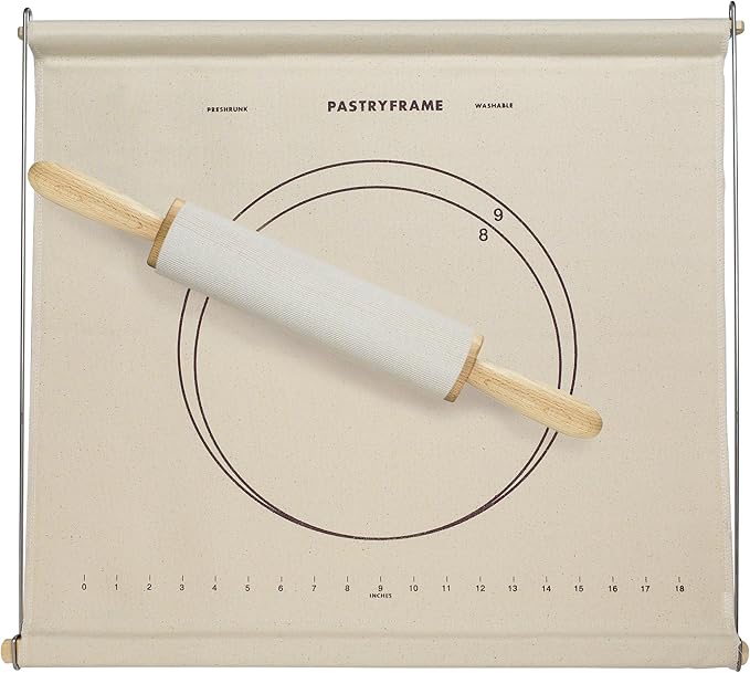 Mrs. Anderson’s Baking Non-Stick Pastry Cloth Frame and Rolling Pin Cover Set, Collapsible with Printed Measurement Guides, 20-Inches x 20-Inches