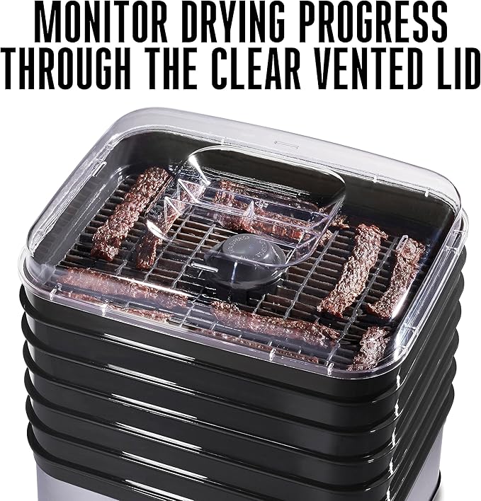 Weston Food Dehydrator Machine for Jerky, Fruit, Meat, Herbs, Vegetables, with Digital Temperature Control (100-160F), 6 Stackable Trays (7.4 sq. ft.), Black (75-0401-W)