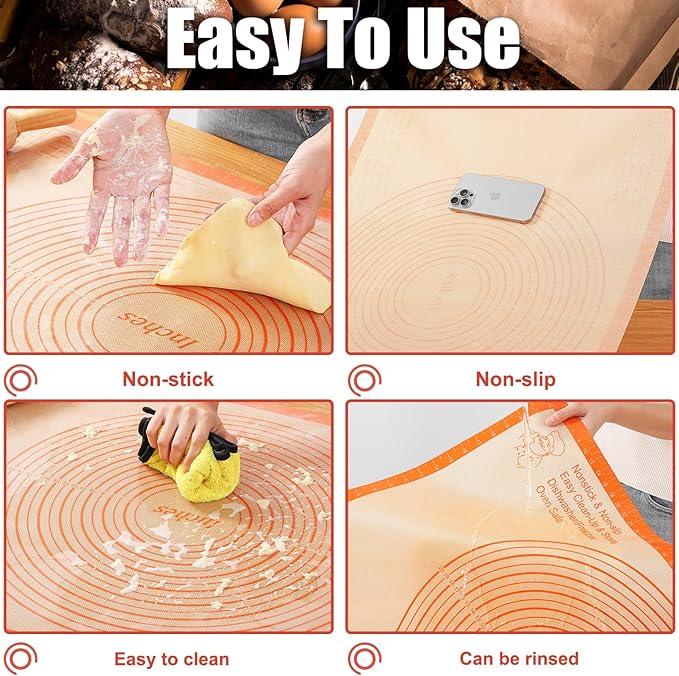Silicone Pastry Mat 36x24 Inch Nonstick Baking Mats Extra Large Counter Mat for Dough Rolling, Pastry, Pie Crust, Fondant, Cookies, Bread, Pasta, Pizza Mat