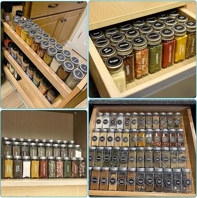 Antimbee 40-Pack 3.5 OZ Glass Spice Jars with 324 Labels, Shaker Lids and Airtight Metal Caps, Empty Reusable Square Seasoning Bottles, Spice Storage Containers, Marker and Stainless Steel Funnel