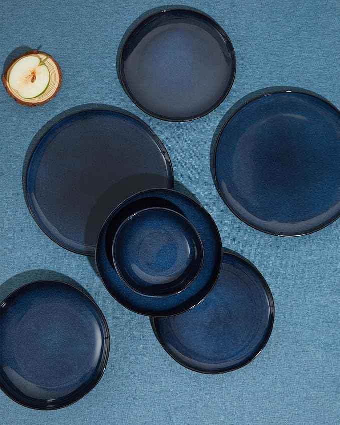 Ceramic Dinnerware Sets, Microwave Safe Plates and Bowls Sets, Kitchen Dishes Set for 4, Unbreakable & Dishwasher Safe Tableware, Everyday Use, Starry Blue