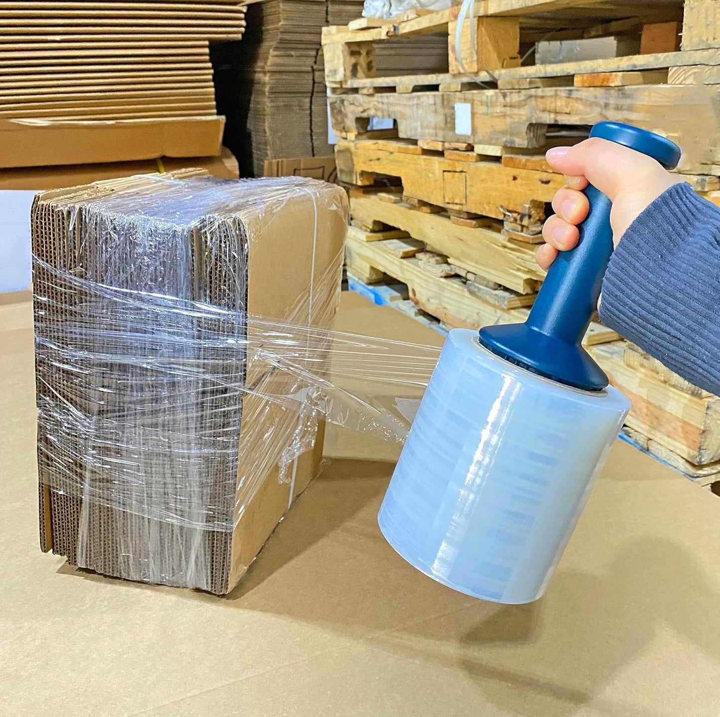 WOD SFCB80 Heavy Duty Hand Stretch Film Wrap 80 Gauge Thick with Dispenser - Clear Shrink Wrap Ideal for Moving, Packing, & Palletizing Applications: 5" in. x 1000 Ft (12-Rolls)