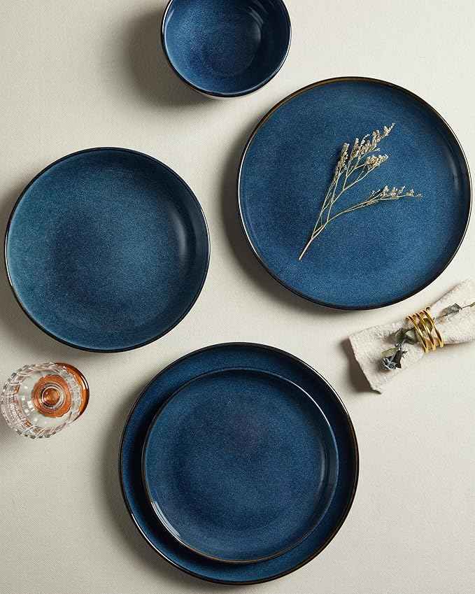 24 Piece Dinnerware Sets for 8, Modern Stoneware Plates and Bowls Setst, Perfect for Family Gatherings & Holiday Celebrations, Easy Cleaning Dishes Set, Stack Compactly Dishware, Starry Blue