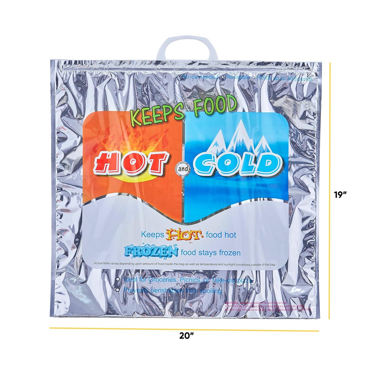 Superio Hot and Cold Insulated Bags for Food Delivery, Grocery Shopping Bags, Food Storage for Hot and Frozen Food for Travel, Disposable Cooler Bag, Reinforced Thermal Lunch Bag (8, 20"x19")