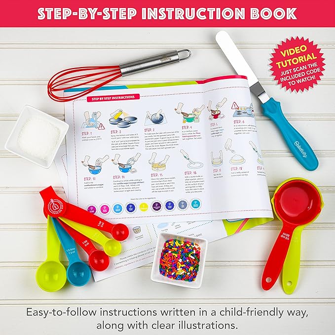 Baketivity DIY Birthday Cake & Decorating Set for Girls and Boys. Box Includes All Pre-Measured Ingredients, Birthday Candles, Chef Hat and Apron. Perfect for Birthday Gift for Kids, Teens, and Adults